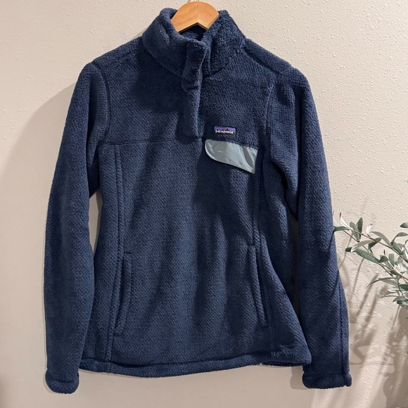 Patagonia Women’s Medium Blue Re-Tool Snap-T Pullover Polartec Mock Neck Fleece - Picture 1 of 9